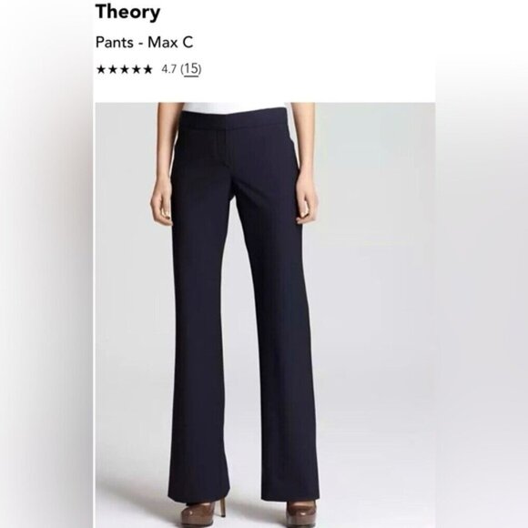 Theory Yadie flare wide leg VIRGIN WOOL navy blue white Plaid Pants Alpaca sz 2 - Picture 1 of 9